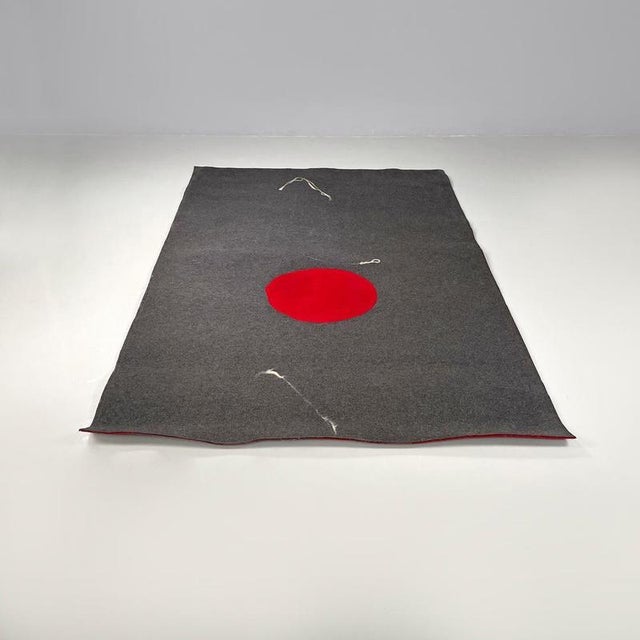 Postmodern Postmodern Italian Rectangular Grey Felt Rug with Red Circle by Riccardo Fattori, 2000s For Sale - Image 3 of 18