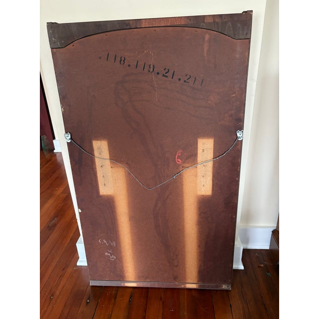 Brown Vintage MCM Walnut Framed Arched Top Hanging Wall Mirror For Sale - Image 8 of 8