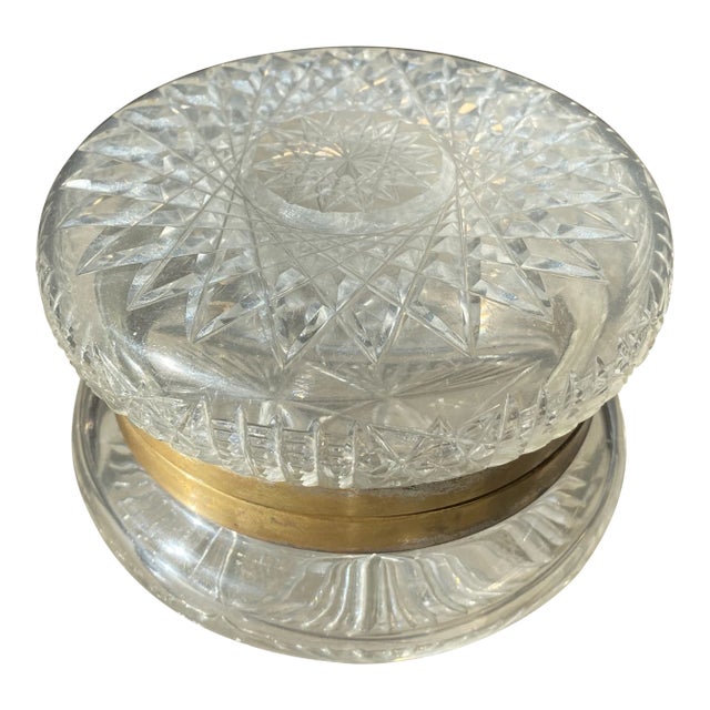 1920s Antique French Cut Crystal Hinged Dresser Box For Sale