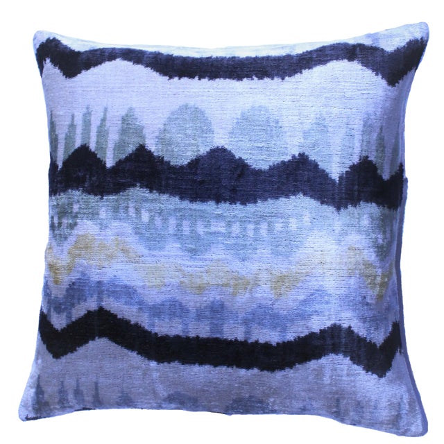 Contemporary Bohemian Silk Velvet Ikat Pillow For Sale
