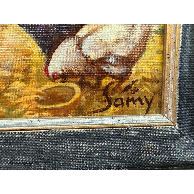 Brown Samy Chickens in a Henhouse Painting, Signed For Sale - Image 8 of 12