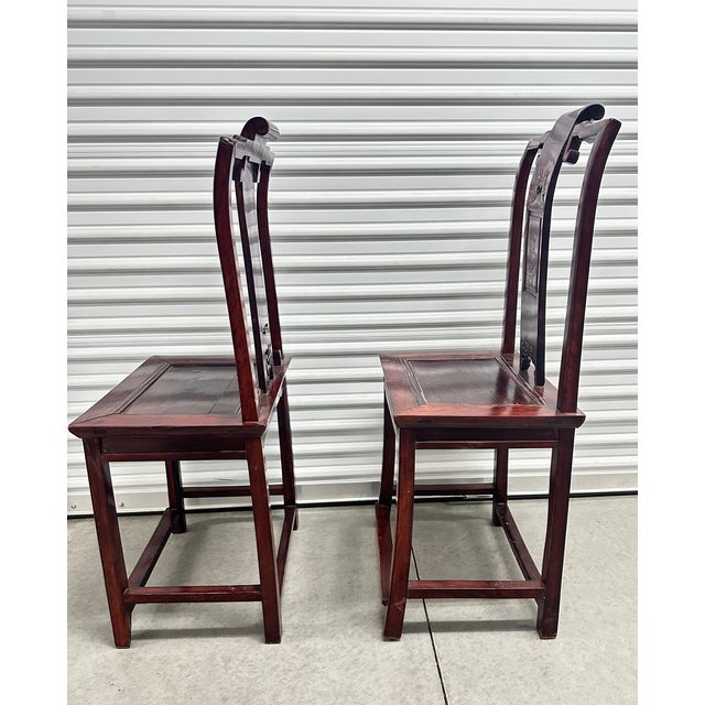 19th Century Antique Chinese Yoke Back Scholar's Side Chair Set For Sale - Image 4 of 11
