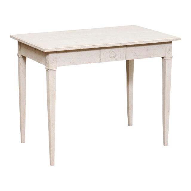 Swedish Gustavian Style 1880s Painted Wood Table with Carved Rosettes and Beads For Sale