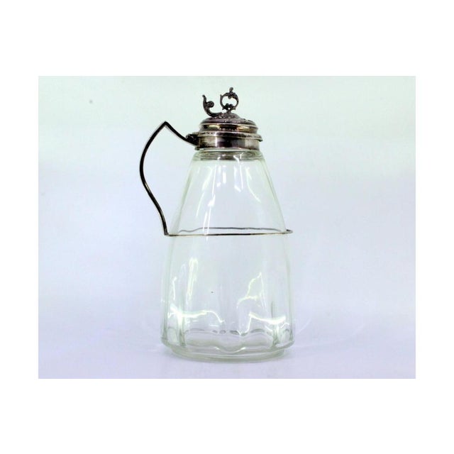 Silver Glass Wine Jug with Silver Stand and Raised Application Lid with Hollow Knob For Sale - Image 8 of 9