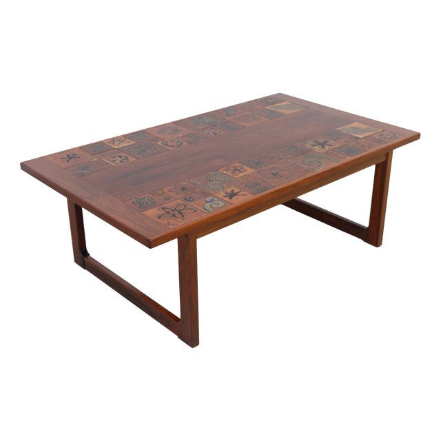 Danish Rosewood Coffee Table with Ceramic Tiles by Tue Poulsen, 1970s For Sale