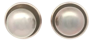 Mid 20th Century 18k White Gold Tahitian Pearl Button Earrings, A Pair