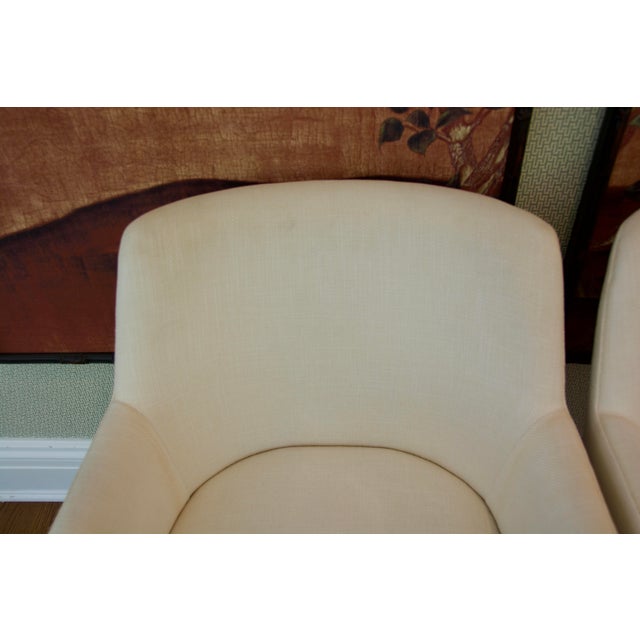 Contemporary Pair of Bright Chair Maria Arm Chairs in Jane Churchill Darwin Cream With Natural Walnut Legs For Sale - Image 3 of 15