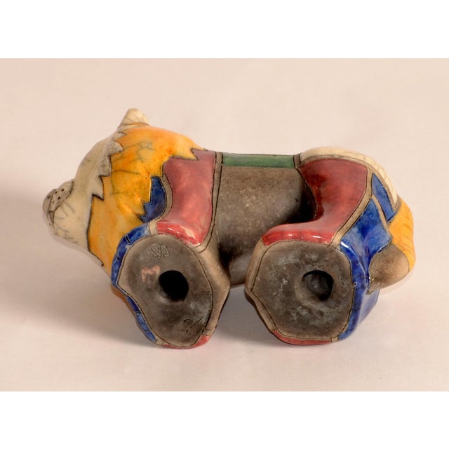 1950 South African Handmade Colorful Raku Ceramic Lion Animal Sculpture Folk Art For Sale - Image 15 of 18