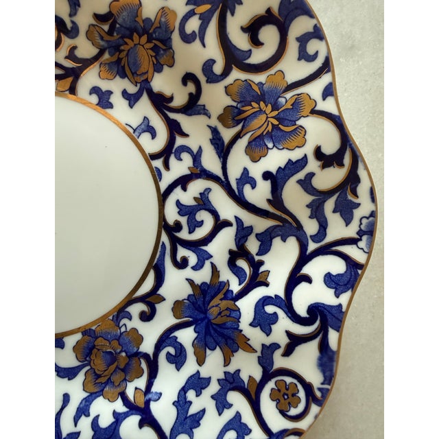 Coalport Porcelain Set of 5 Vintage Coalport Mandarin Blue and Gold Scalloped Salad Plates For Sale - Image 4 of 10