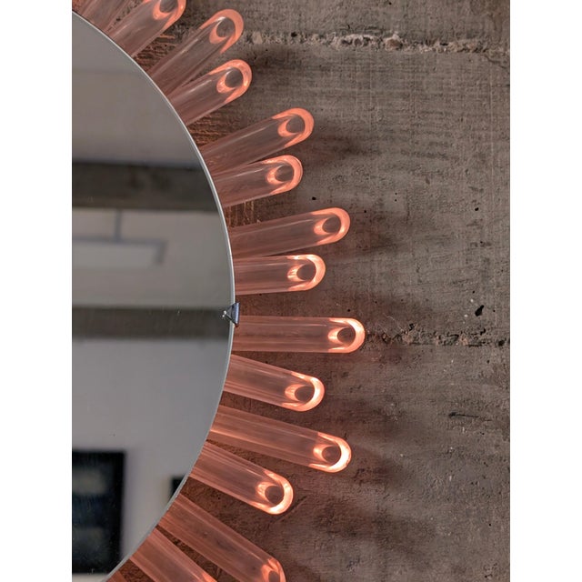 Mid-Century Modern Mid-Century Modern Sun Wall Mirror in Pink Acrylic Glass, 1970s For Sale - Image 3 of 12