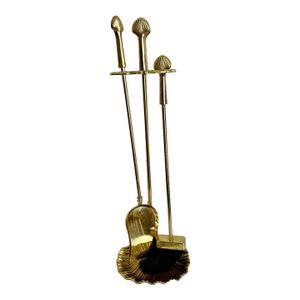 Vintage Brass Fireplace Tool Set Scallop Shell Design