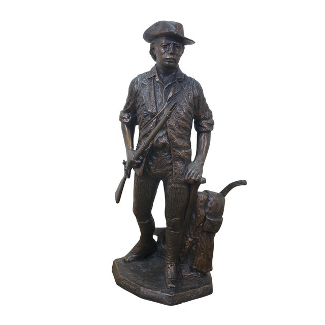 Large vintage 1987 patinated bronze terracotta Minute Man soldier holding rifle / gun by Terrance Patterson. Based on the...