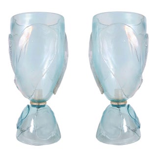 Mid Century Blue Murano Glass Lamps - 1970s For Sale