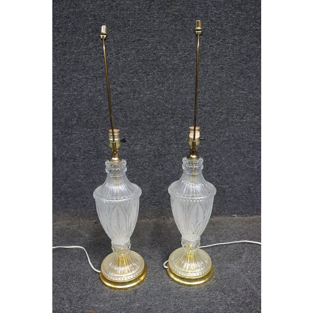 Late 20th Century Cut to Clear Crystal Table Lamps With Brass Bases - a Pair For Sale - Image 11 of 11
