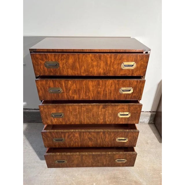 Dixie Walnut Campaign Dresser in the Style of Henredon For Sale - Image 4 of 13