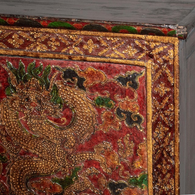 Wood Antique Painted Tibetan 4 Door Cabinet For Sale - Image 7 of 10