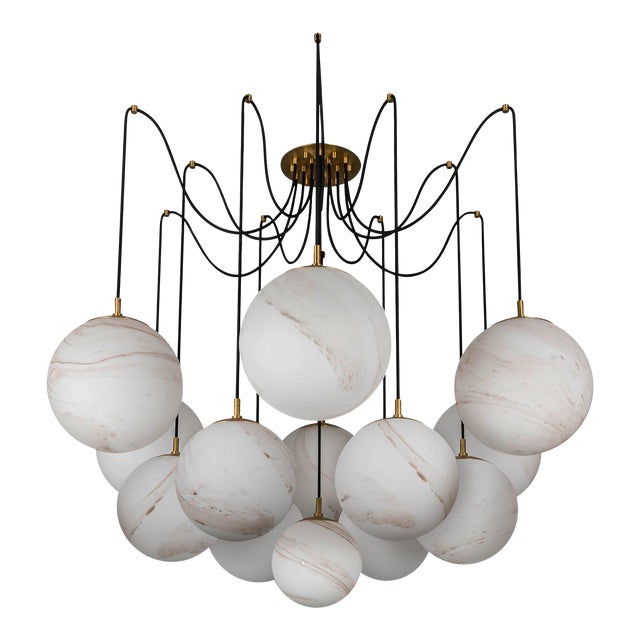 Schwung Globe Chandelier, 13-Light, Spider Web Form, Brass — Lbb, Black Gunmetal, Polished Nickel For Sale