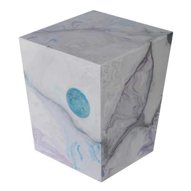 Wood Scagliola Side Table in Pink & Light Blue from Cupioli Luxury Living For Sale - Image 7 of 7