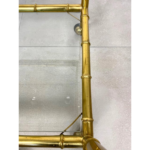 Brass Faux Bamboo Effect & Glass Serving Bar Cart, Italy, 1960s For Sale - Image 18 of 18