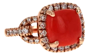 3.95 Carat Coral and Diamond 14 Karat Rose Gold Cocktail Ring, Size 7