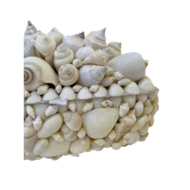 Vintage White Seashell Covered Box Sailor’s Valentine For Sale - Image 6 of 15