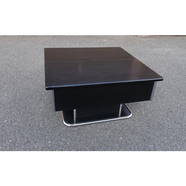 Vintage Italian Chrome and Black Ebonised Wooden Coffee Table with Hidden Bar, 1970s For Sale - Image 14 of 18