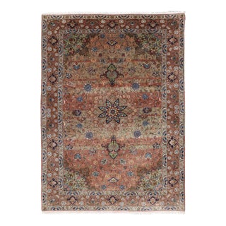 Vintage Persian Tabriz Rug With Silk Accents and Floral Medallion Design For Sale