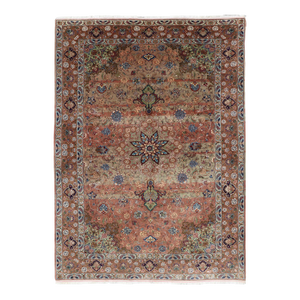 Vintage Persian Tabriz Rug With Silk Accents and Floral Medallion Design