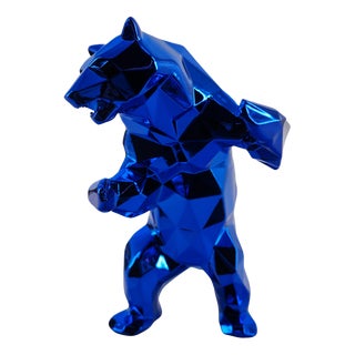Blue Resin Standing Bear from Richard Orlinski For Sale