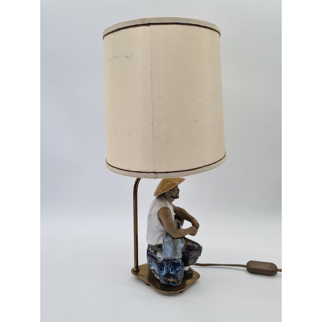 Ceramic Table Lamp with Fisherman Figurine, 1960s-1970s For Sale - Image 6 of 16