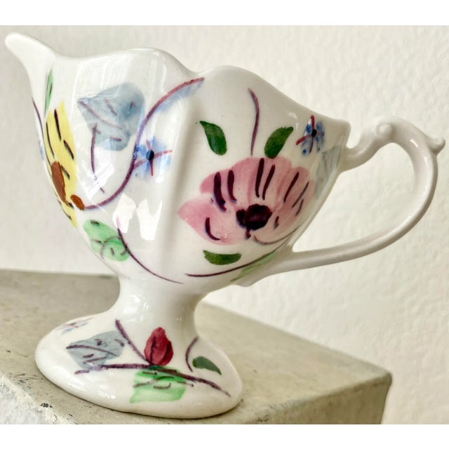 Ceramic Circa 1930 Blue Ridge Southern Potteries Colonial Shape Pedestal Creamer in Chintz Pattern #3090 For Sale - Image 7 of 13