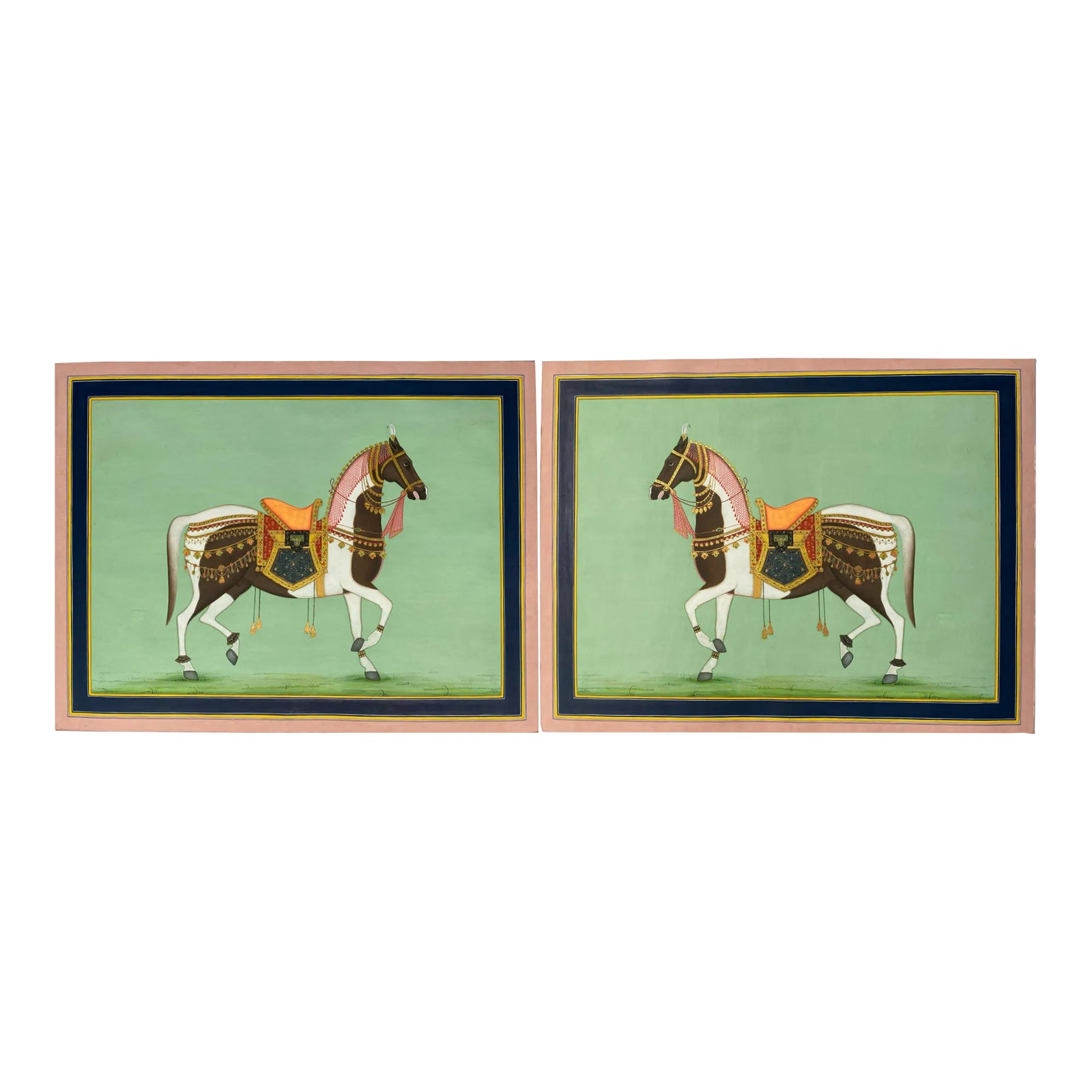 Pair of Indian Miniature Horse Paintings, Set of 2 Chairish