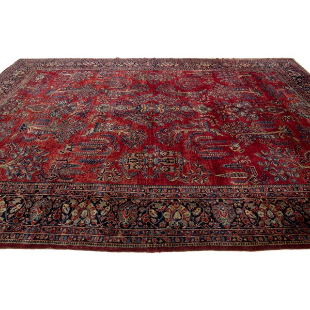 1920s Red Antique Persian Sarouk Wool Rug For Sale - Image 5 of 12