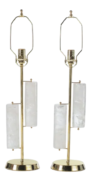 Sculptural Rock Crystal Cylinder Table Lamps by Marcelo Bessa - a Pair