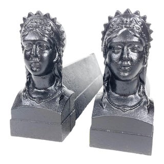 Early 20th Century French Andirons / Chenets / Fire Dogs Shaped as Bust of Princess For Sale