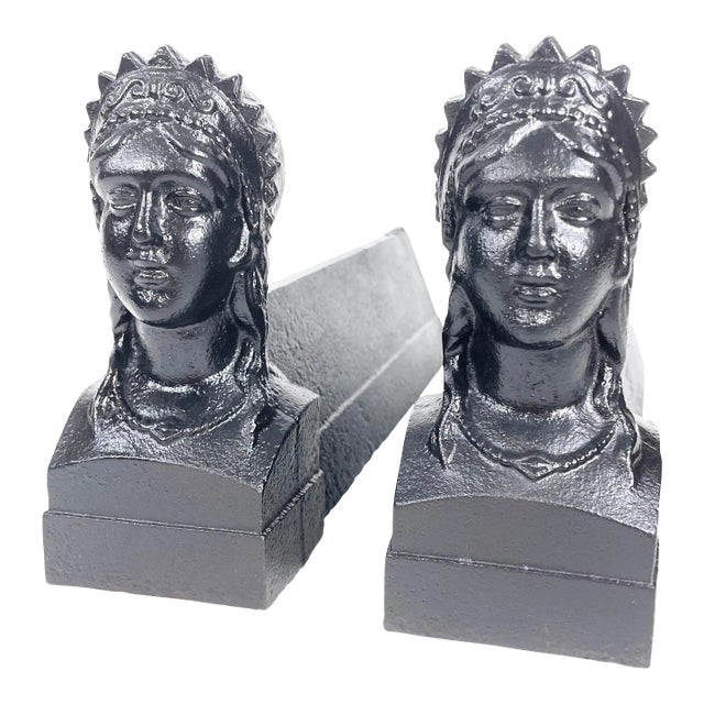 Early 20th Century French Andirons / Chenets / Fire Dogs Shaped as Bust of Princess For Sale