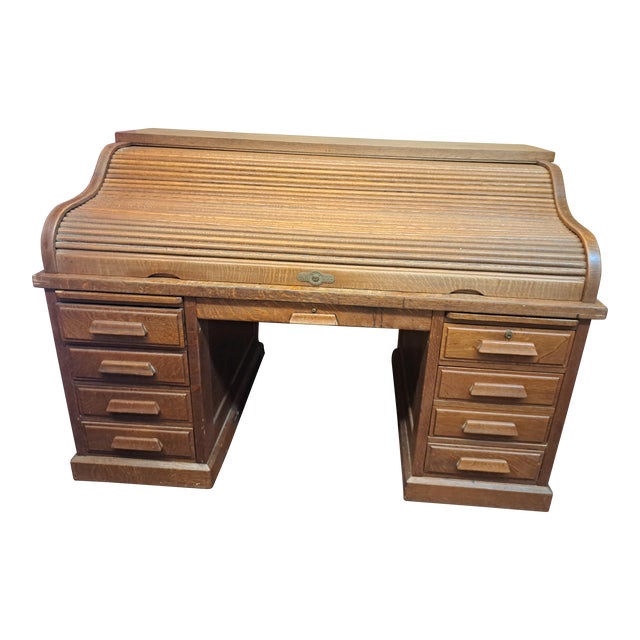 Early 20th Century Antique Tiger Oak Roll Top Desk Chairish
