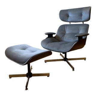 Vintage Selig Chair and Ottoman in Mohair - a Pair For Sale