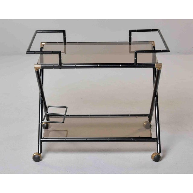 Mid-Century Modern Mid-Century Italian Black Faux-Bamboo Bar Trolley For Sale - Image 3 of 12