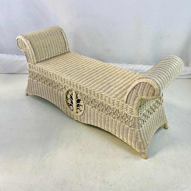1950s Vintage Coastal Boho Chic Victorian Heywood-Wakefield Tree of Life Fiddlehead Bench For Sale - Image 9 of 16