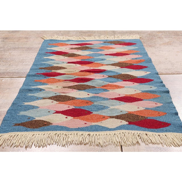 Vintage Swedish Fish Rollakan Rug, 03'00 X 04'09 For Sale - Image 9 of 10