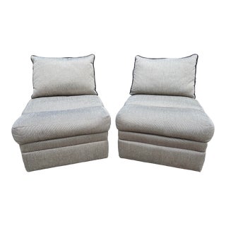 2010's Bloomingdales Tan/Black Houndstooth Slipper Chairs - a Pair For Sale