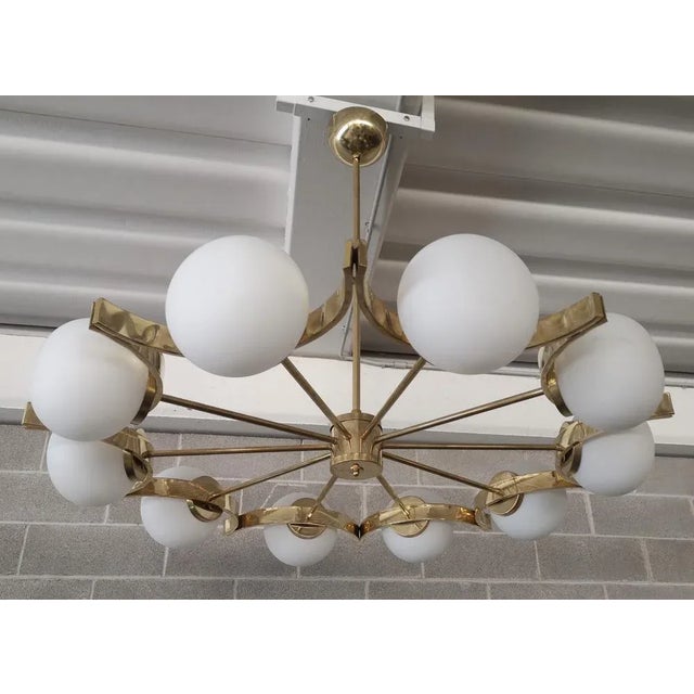 Murano White Glass and Brass Chandelier, 2000s For Sale - Image 11 of 11