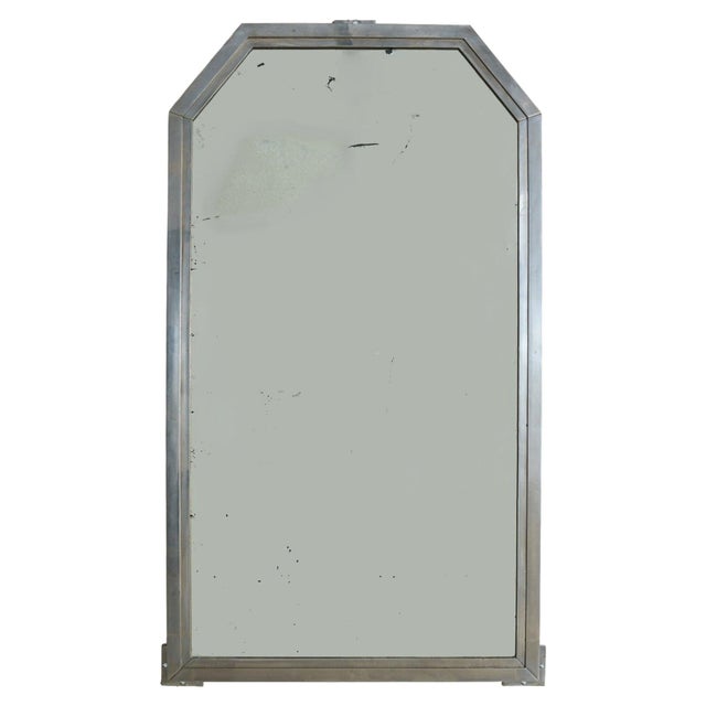 Italian Brushed Metal Wall Mirror, 1960s For Sale