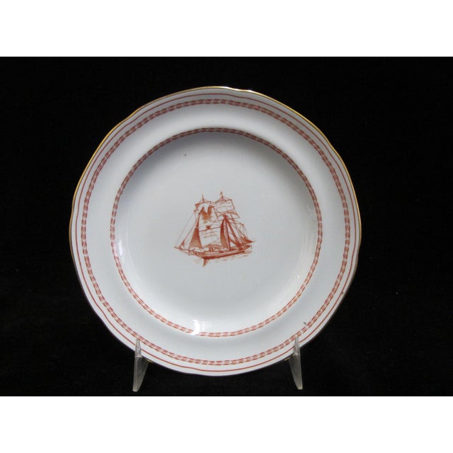 Spode Spode Copeland England Red Trade Winds Ship Brig 6" Bread Butter Plate Set of 2 For Sale - Image 4 of 5