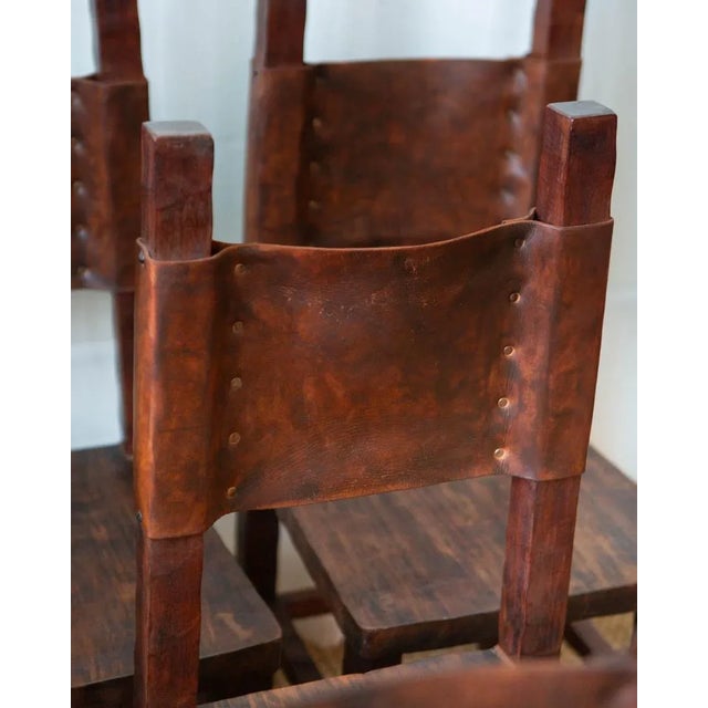 1980s Brazilian Leather and Wood Dining Set - Table and 6 Chairs For Sale - Image 13 of 18