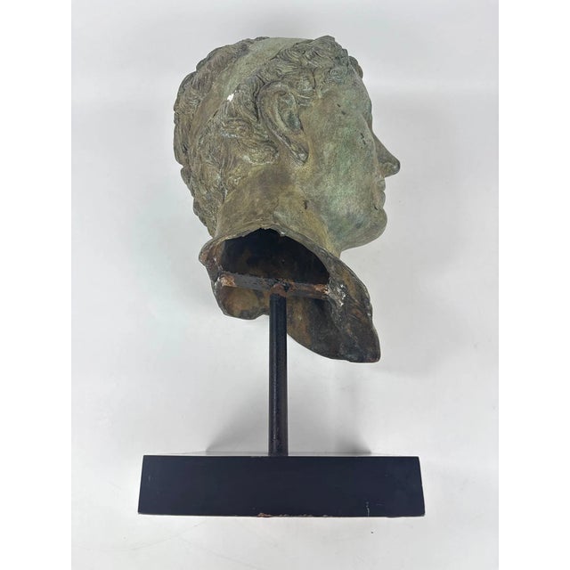 Bronze Large Classical Hollow Cast Bronze Male Head Sculpture on Custom Museum Stand For Sale - Image 8 of 10