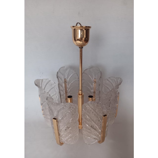 Scandinavian Glass and Gilt Metal Chandelier by Carl Fagerlund for Orrefors, Sweden, 1970s For Sale - Image 3 of 5