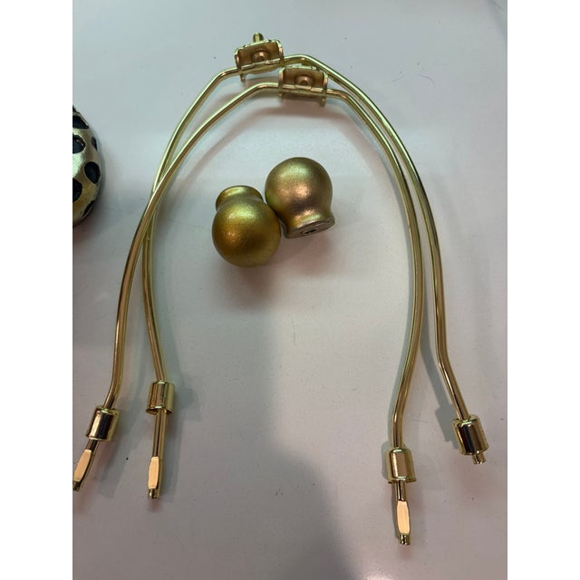 Contemporary Gold Cheetah Animal Print Tiger Table Lamps With Pleated Shades - A Pair For Sale - Image 12 of 12