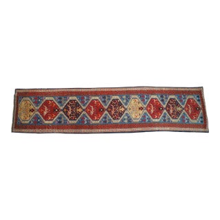 Hand Knotted Wool Geometric Diamond Medallion Tribal Animal Rug Runner 3' X 12' For Sale